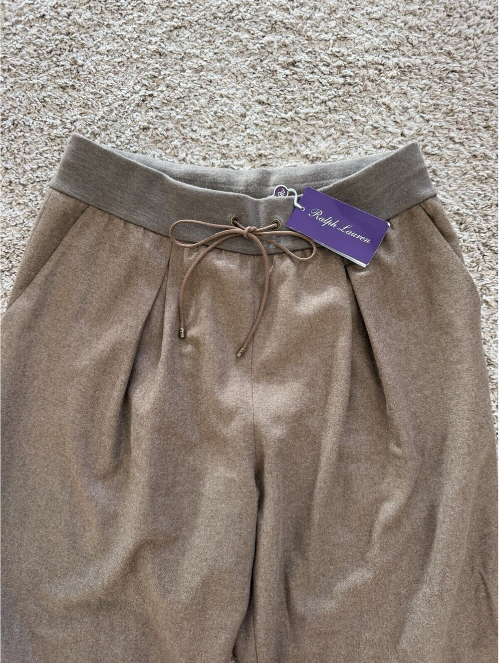 Ralph Lauren Purple Label Fall Beige 100% Wool Jogger Sweatpants Size 12 NWT